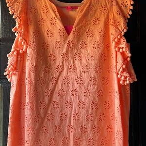 Lilly Pulitzer Top - Peach Flamingo Palm Tree Eyelet; Peach; Size Large NEW